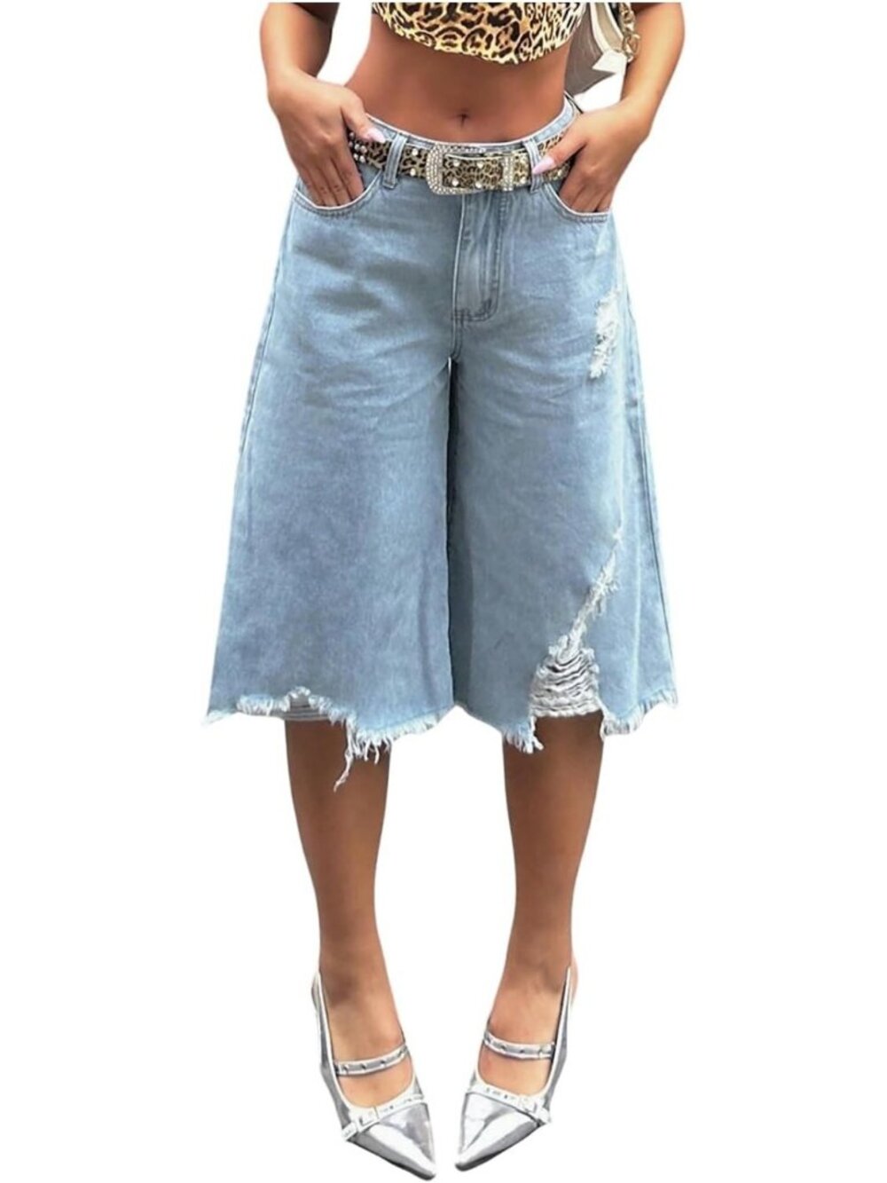 Summer Ripped Denim Shorts for Women | Y2K Wide Leg Baggy Jeans, Casual Chic
